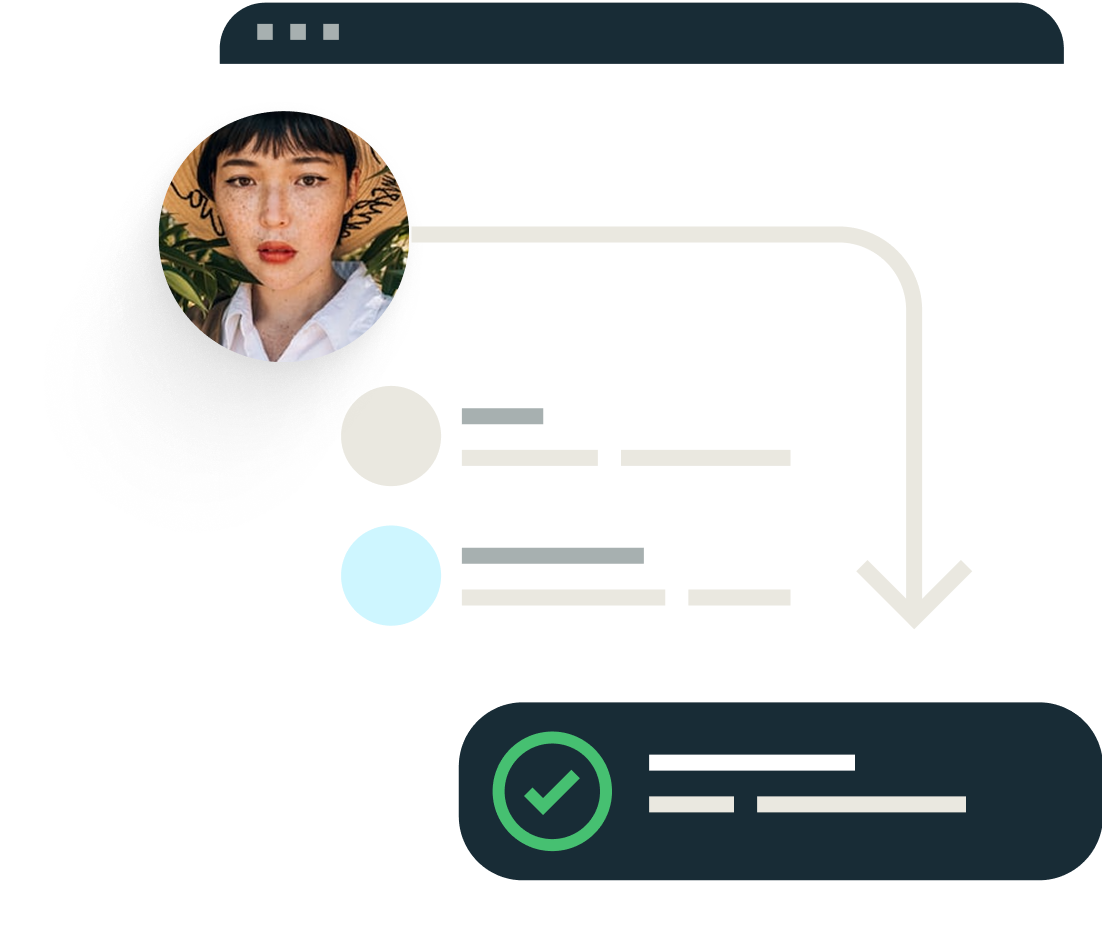 User interface design featuring a person’s profile image and a checklist, symbolizing the streamlined online passport application process.